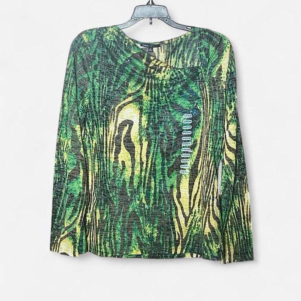 Chaus NWT Green Lime Tiger Zebra Cowl Neck Long Sleeve Top – Size M